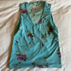 Floral Sleeveless Top - Turquoise and Purple